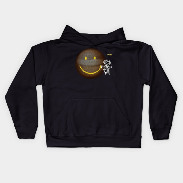 Big smiley face on the moon tagged by Spaceman Kids Hoodie by BOEC Gear